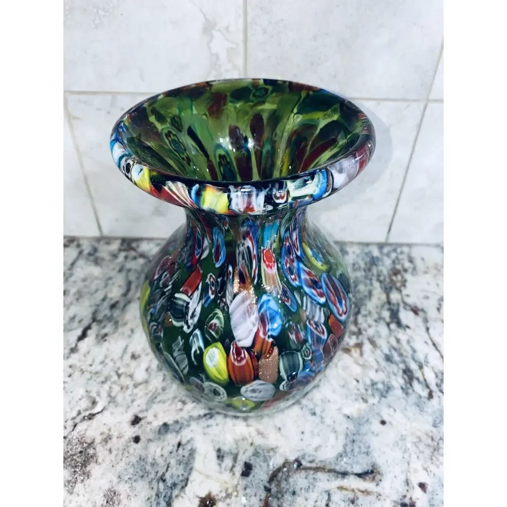Murano Art Glass Frateli Toso Millefiori Vase Gorgeous Vintage Rare 8” Tall Nice